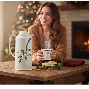 Lenox Holiday Nouveau Thermal Carafe Glass Lined Coffee Server Holly Tartan